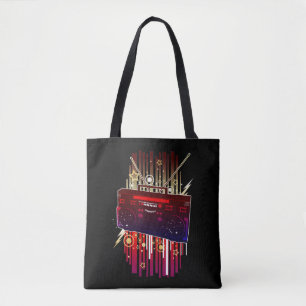 Colourful Retro Speaker Art with Neon Music Energy Tote Bag