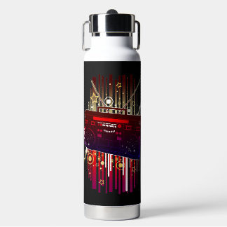 Colourful Retro Speaker Art with Neon Music Energy Water Bottle