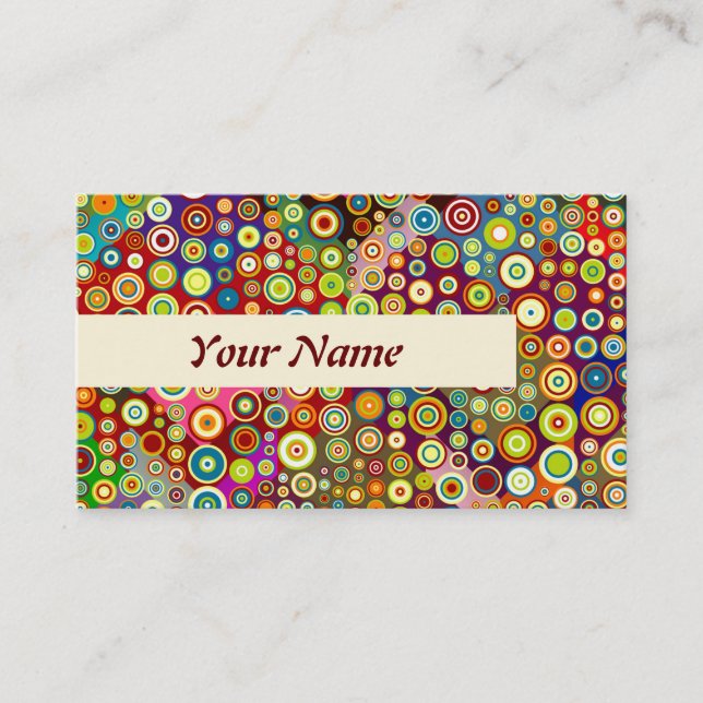 Colourful Retro Spots + your text & ideas Business Card (Front)