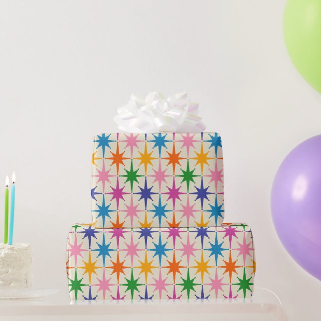 Colourful Retro Starbursts Mid Century Modern Wrapping Paper (Party Gifts)