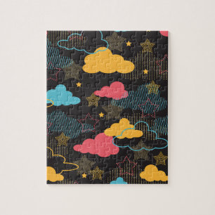 Colourful Retro Starry Sky Art Pattern II Jigsaw Puzzle