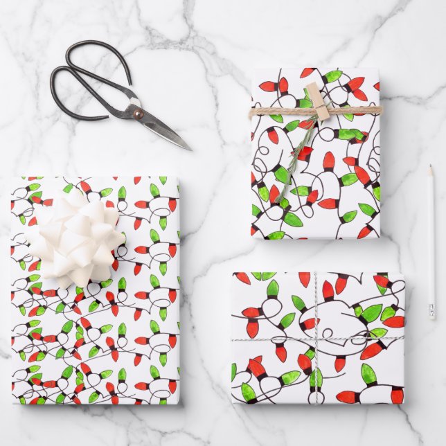 Colourful retro string lights  wrapping paper shee (Front)