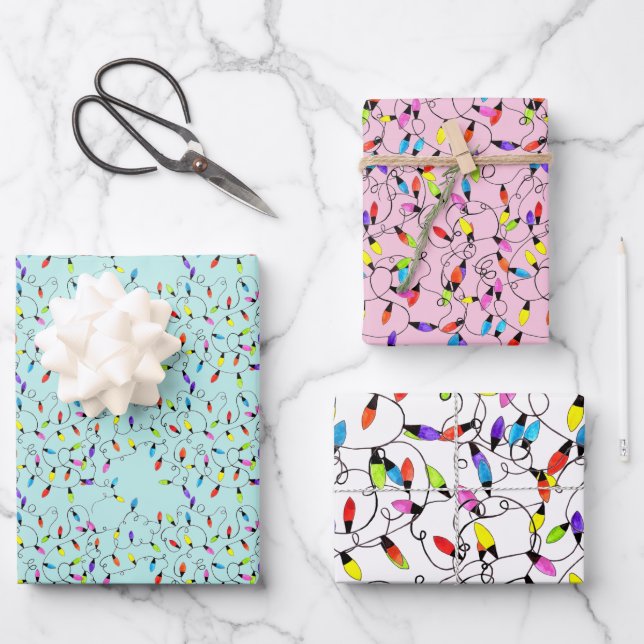Colourful retro string lights  wrapping paper sheet (Front)