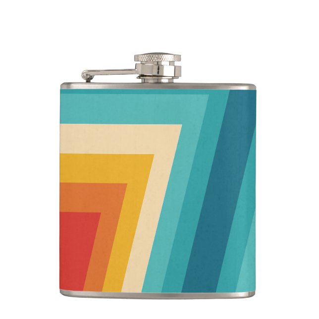 Colourful Retro Stripe -  70s, 80s Design Hip Flask (Front)