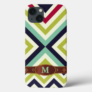 Colourful Retro Stripe Monogram Pattern iPhone 13 Case