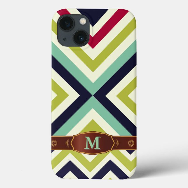 Colourful Retro Stripe Monogram Pattern Case-Mate iPhone Case (Back)