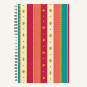 Colourful Retro Striped Notebook with Gold Stars
