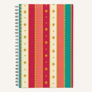 Colourful Retro Striped Notebook with Gold Stars