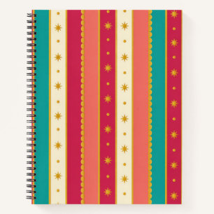 Colourful Retro Striped Notebook with Gold Stars