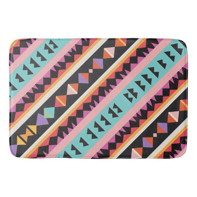 Colourful retro Striped Pattern mix Bath Mat (Front)