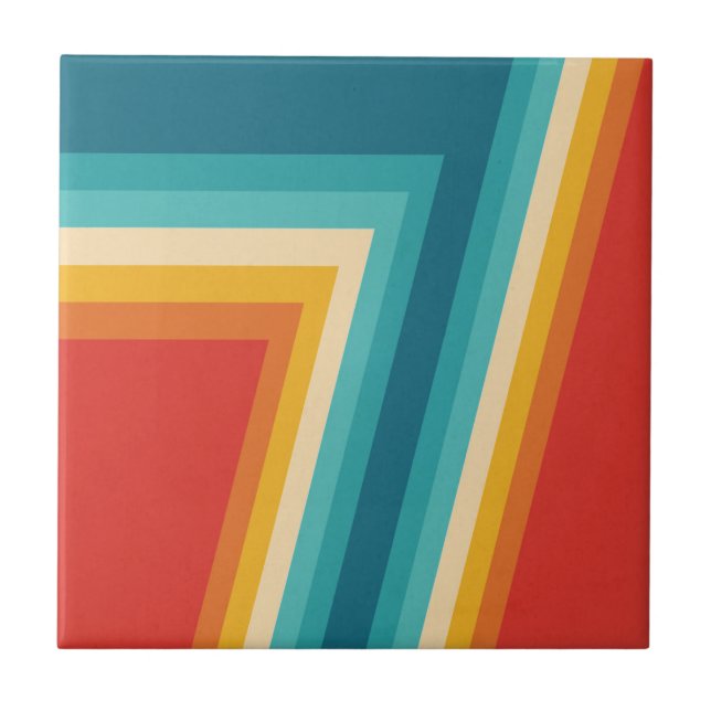 Colourful Retro Stripes  -   70s, 80s Design Ceramic Tile (Front)