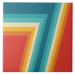 Colourful Retro Stripes  -   70s, 80s Design Ceramic Tile