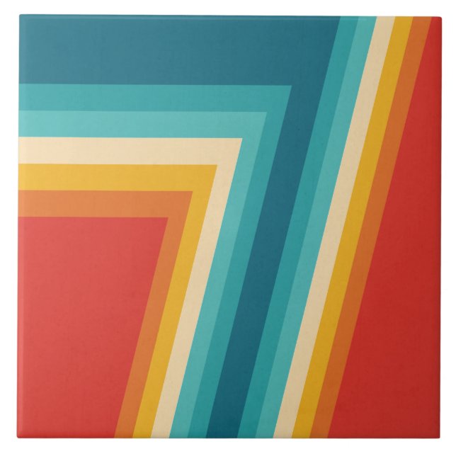 Colourful Retro Stripes  -   70s, 80s Design Ceramic Tile (Front)
