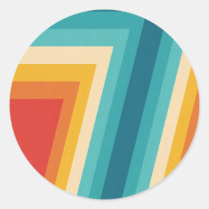 Colourful Retro Stripes  -   70s, 80s Design Classic Round Sticker