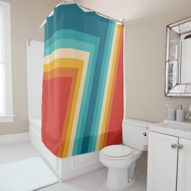 Colourful Retro Stripes  -   70s, 80s Design Shower Curtain (In Situ)