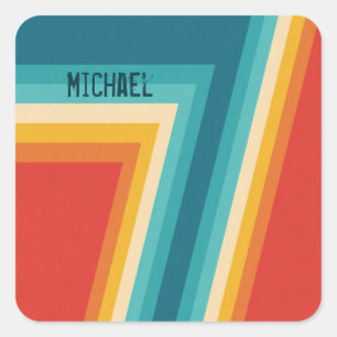 Colourful Retro Stripes  -   70s, 80s Design Square Sticker