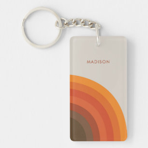 Colourful Retro Stripes 70s 80s Golden Brown Orang Key Ring