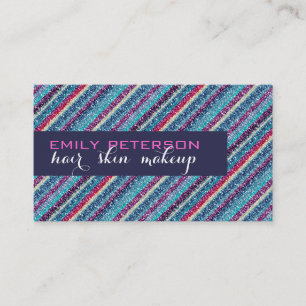 Colourful Retro Stripes Glitter Pattern 2 Blue Tin Business Card