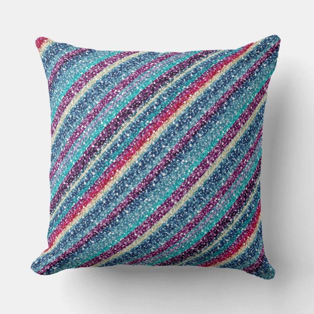Colourful Retro Stripes Glitter Pattern 2 Blue Tin Cushion (Front)