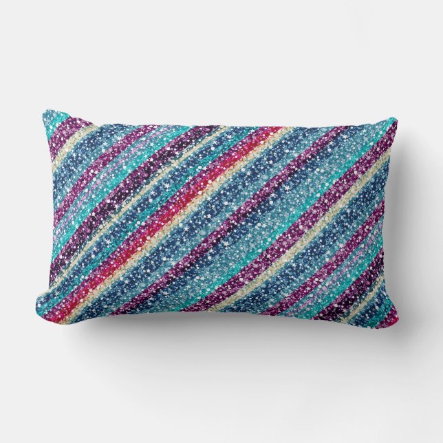 Colourful Retro Stripes Glitter Pattern 2 Blue Tin Lumbar Cushion (Front)