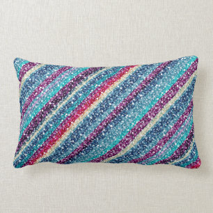 Colourful Retro Stripes Glitter Pattern 2 Blue Tin Lumbar Cushion