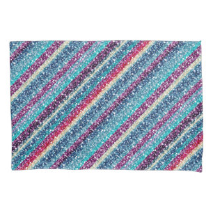 Colourful Retro Stripes Glitter Pattern 2 Blue Tin Pillowcase