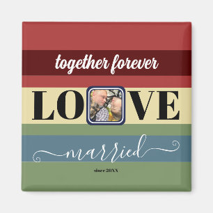 Colourful Retro Stripes Single Couple Photo Magnet