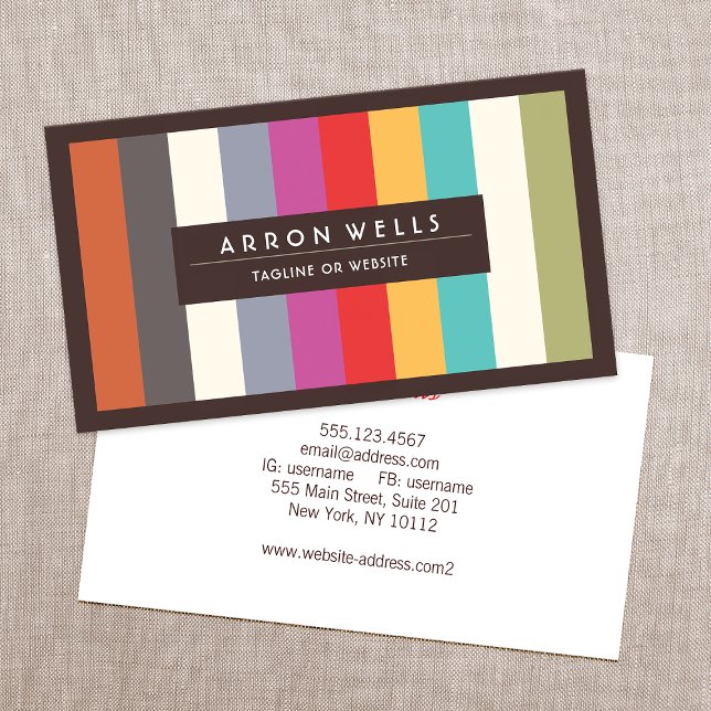 Colourful Retro Stripes Striped Business Card (Creator Uploaded)