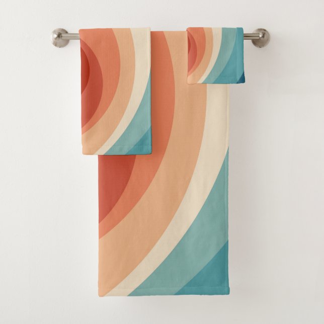 Colourful retro style circles design  bath towel set (Insitu)