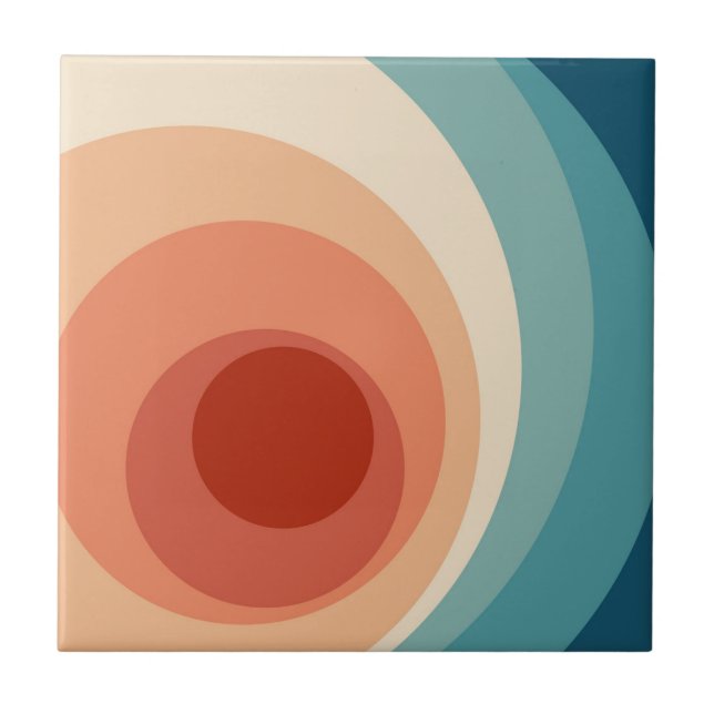 Colourful retro style circles design  ceramic tile (Front)