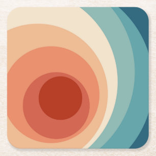 Colourful retro style circles design  square paper coaster