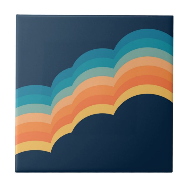 Colourful retro style clouds design ceramic tile (Front)