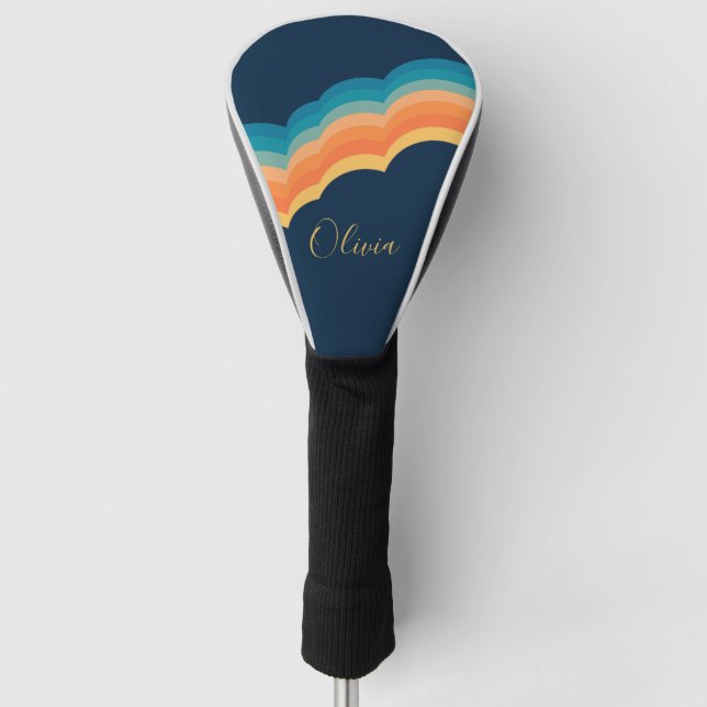 Colourful retro style clouds design golf head cover (Front)