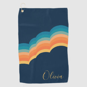 Colourful retro style clouds design golf towel