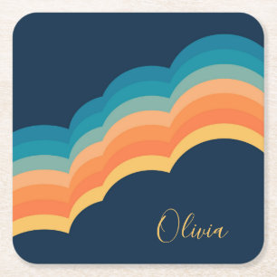 Colourful retro style clouds design square paper coaster