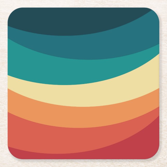 Colourful retro style curves design square paper coaster (Front)