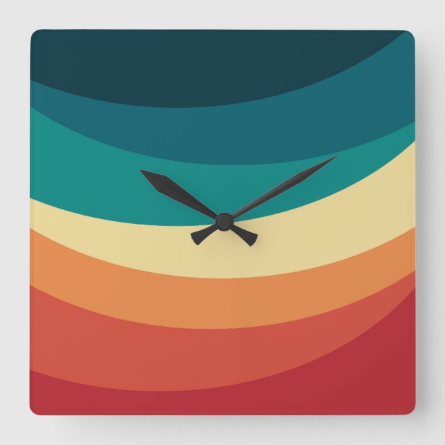 Colourful retro style curves design square wall clock (Front)