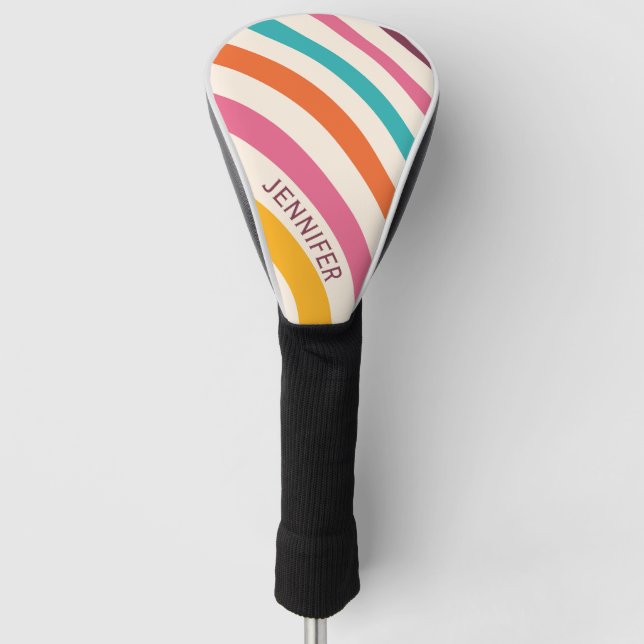Colourful retro style curves golf head cover (Front)
