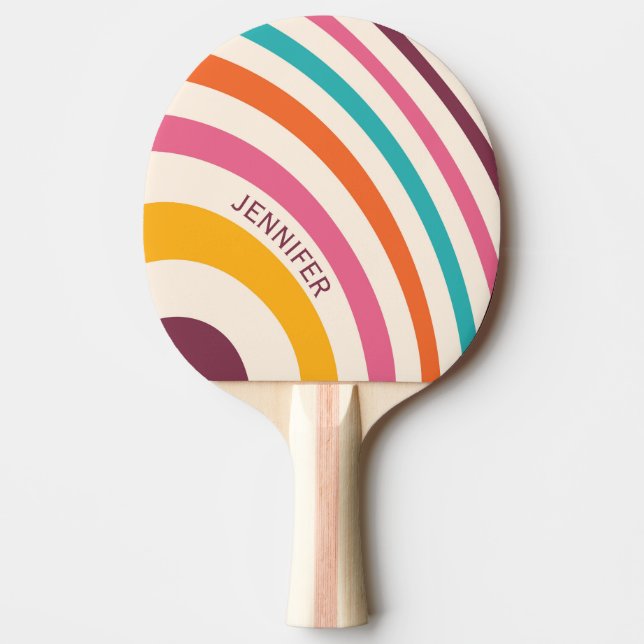 Colourful retro style curves ping pong paddle (Front)