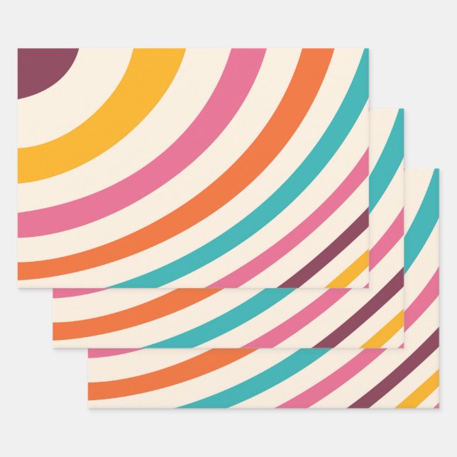 Colourful retro style curves wrapping paper sheet (Set)