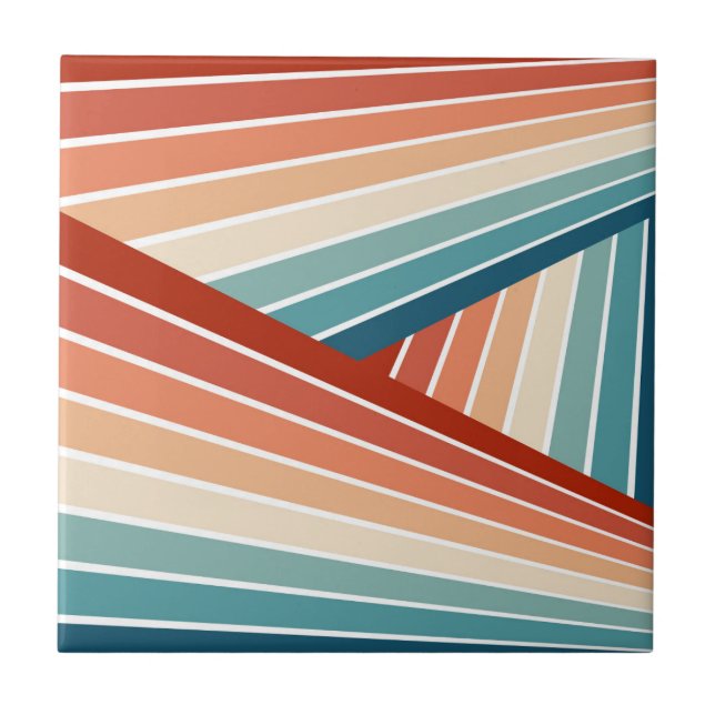 Colourful retro style diagonal rainbow design ceramic tile (Front)