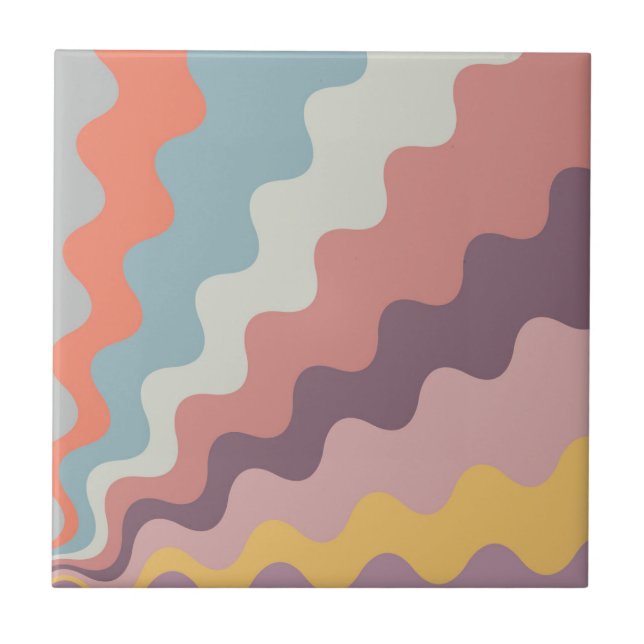 Colourful retro style diagonal waves ceramic tile (Front)