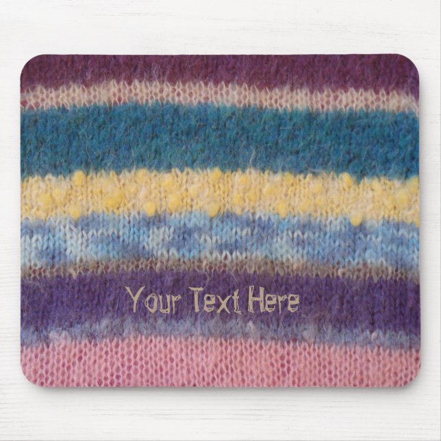 colourful retro style hand knitted stripy mouse pad (Front)