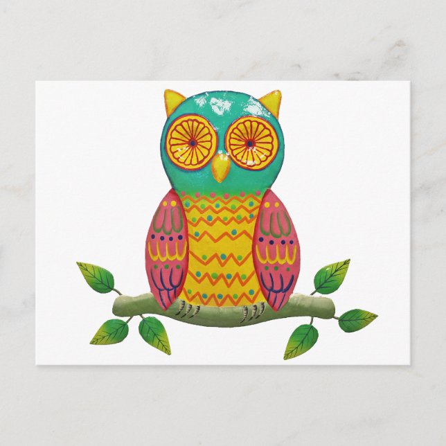 colourful retro style owl design postcard (Front)