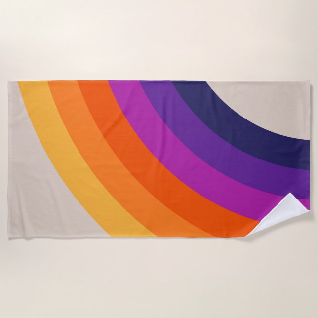 Colourful retro style rainbow art beach towel (Front)