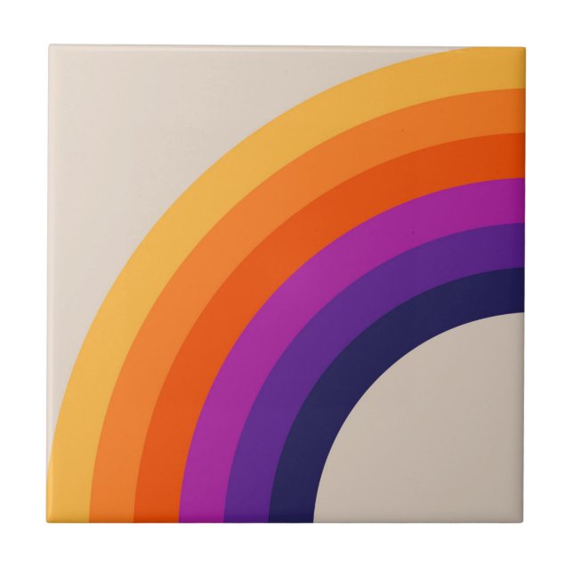 Colourful retro style rainbow art ceramic tile (Front)
