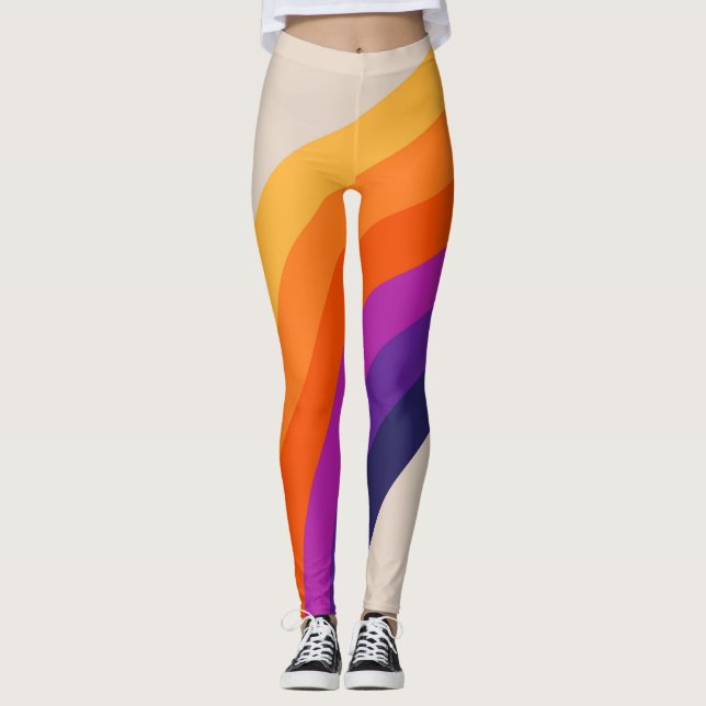Colourful retro style rainbow art leggings (Front)
