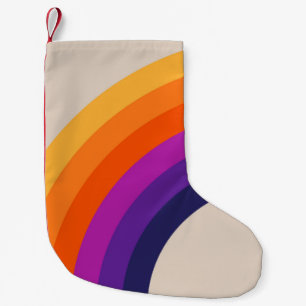 Colourful retro style rainbow art small christmas stocking