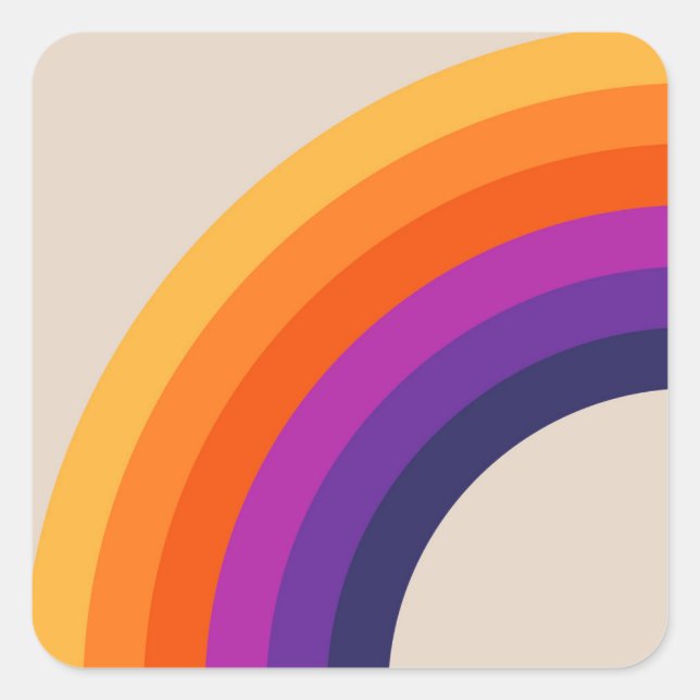Colourful retro style rainbow art square sticker (Front)