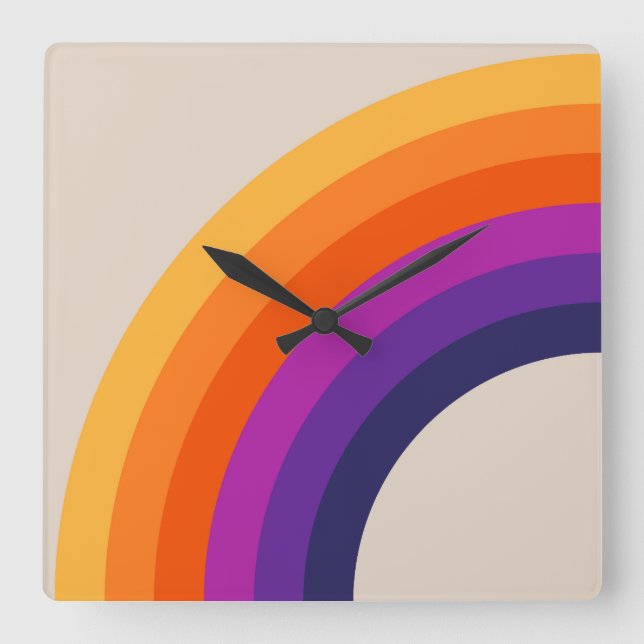 Colourful retro style rainbow art square wall clock (Front)